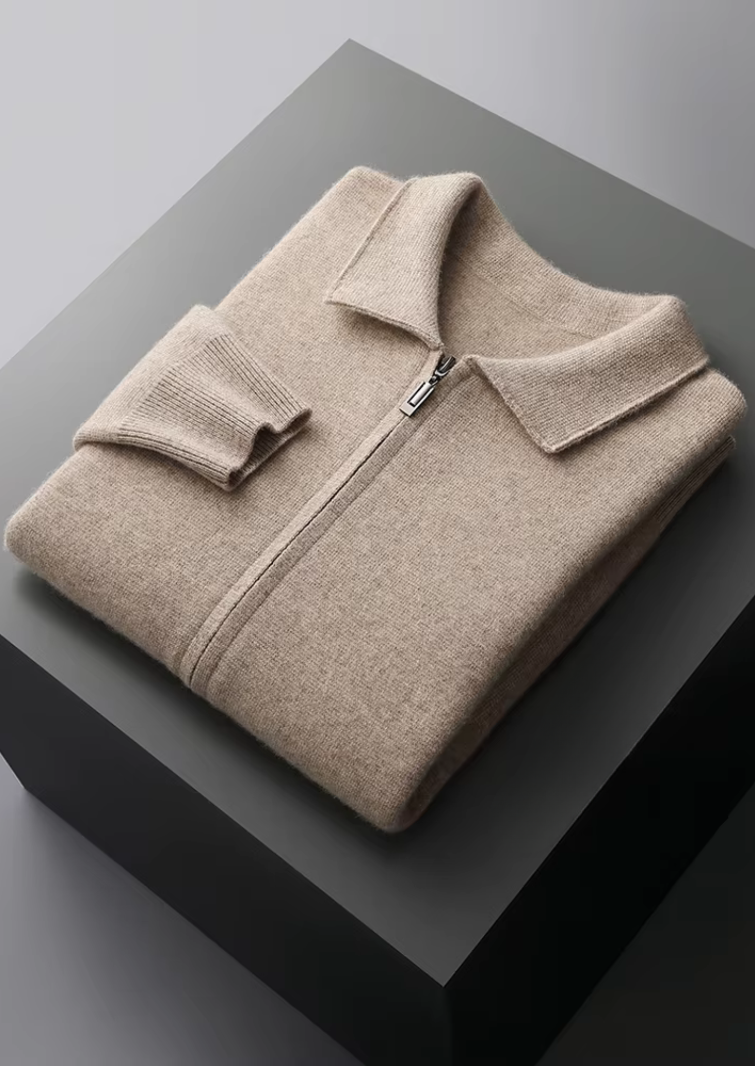 Extrafeine Merino-Wolle Reißverschluss-Polo-Strickjacke