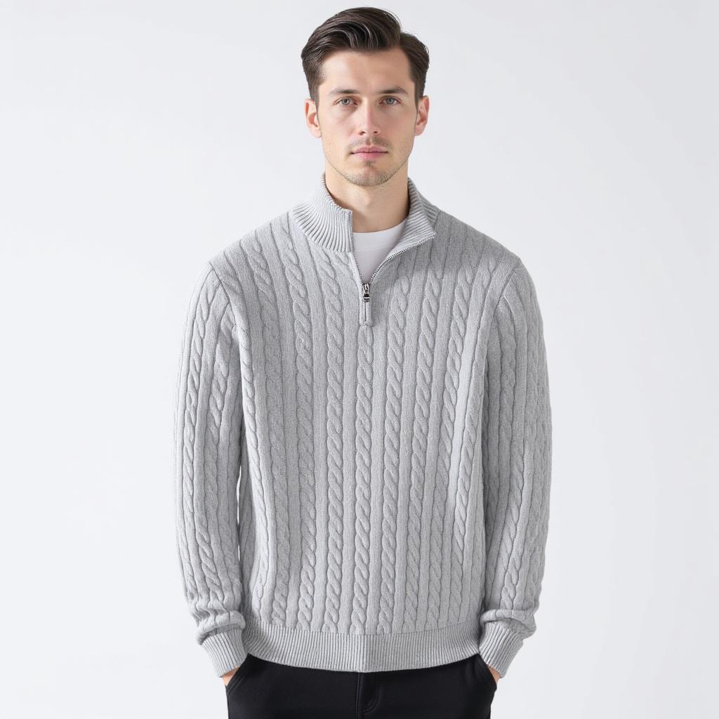 TAEBAEK Zopfmuster-Pullover mit Reißverschluss