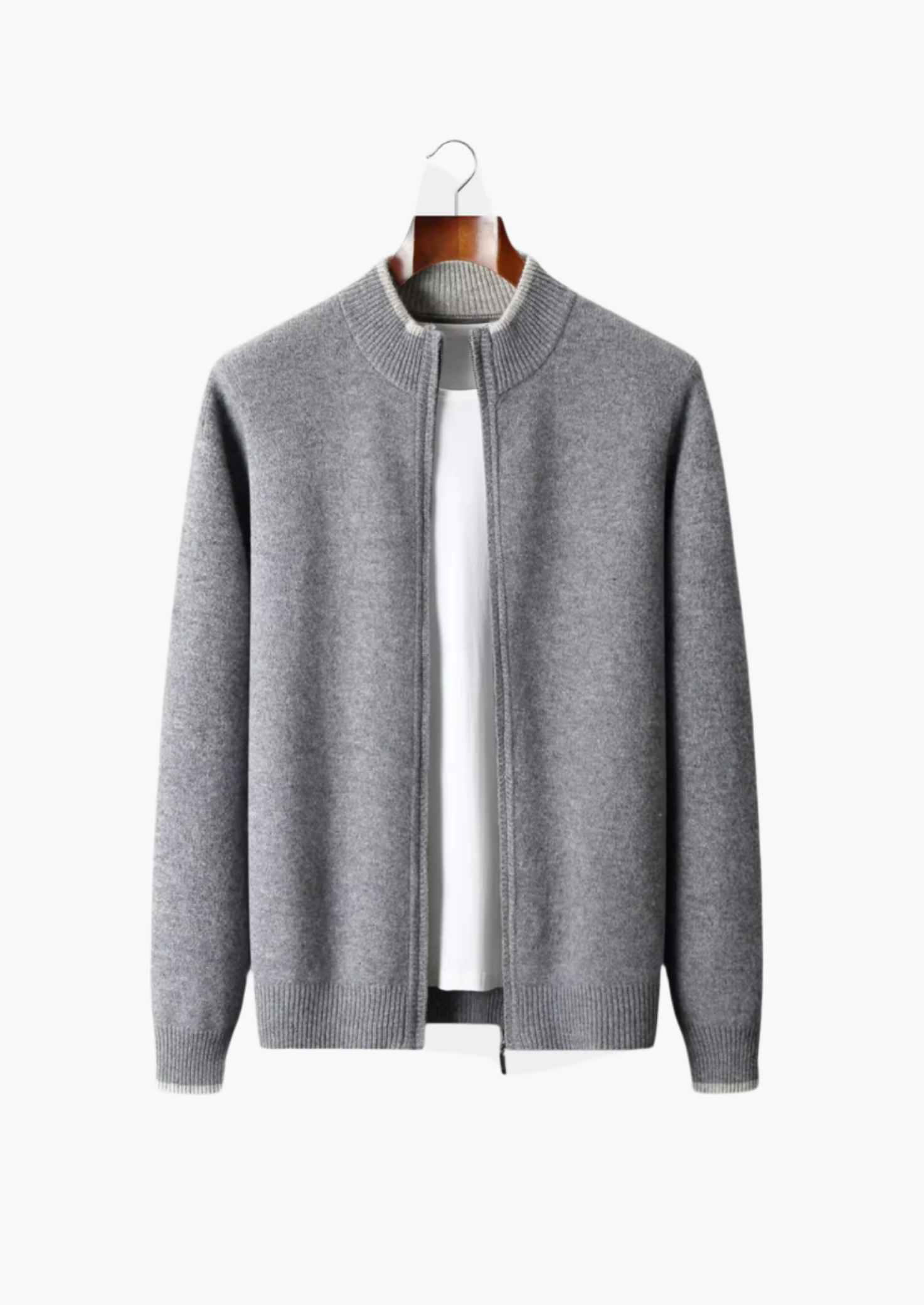 Merino-Strickjacke mit Reißverschluss und Zweifarbigkeit