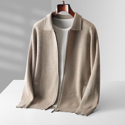 Extrafeine Merino-Wolle Reißverschluss-Polo-Strickjacke