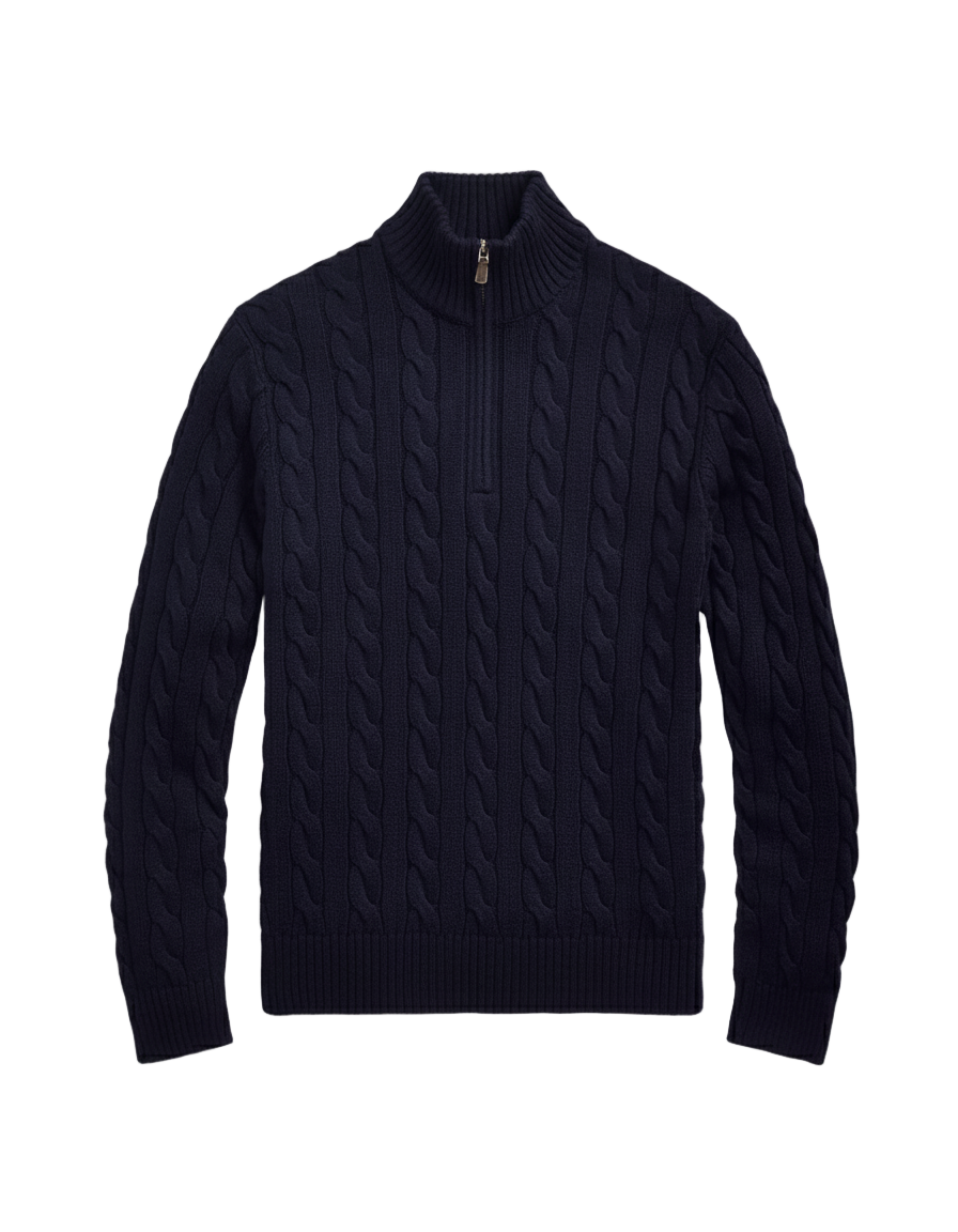 Baumwollstrickpullover mit halbem Reißverschluss 